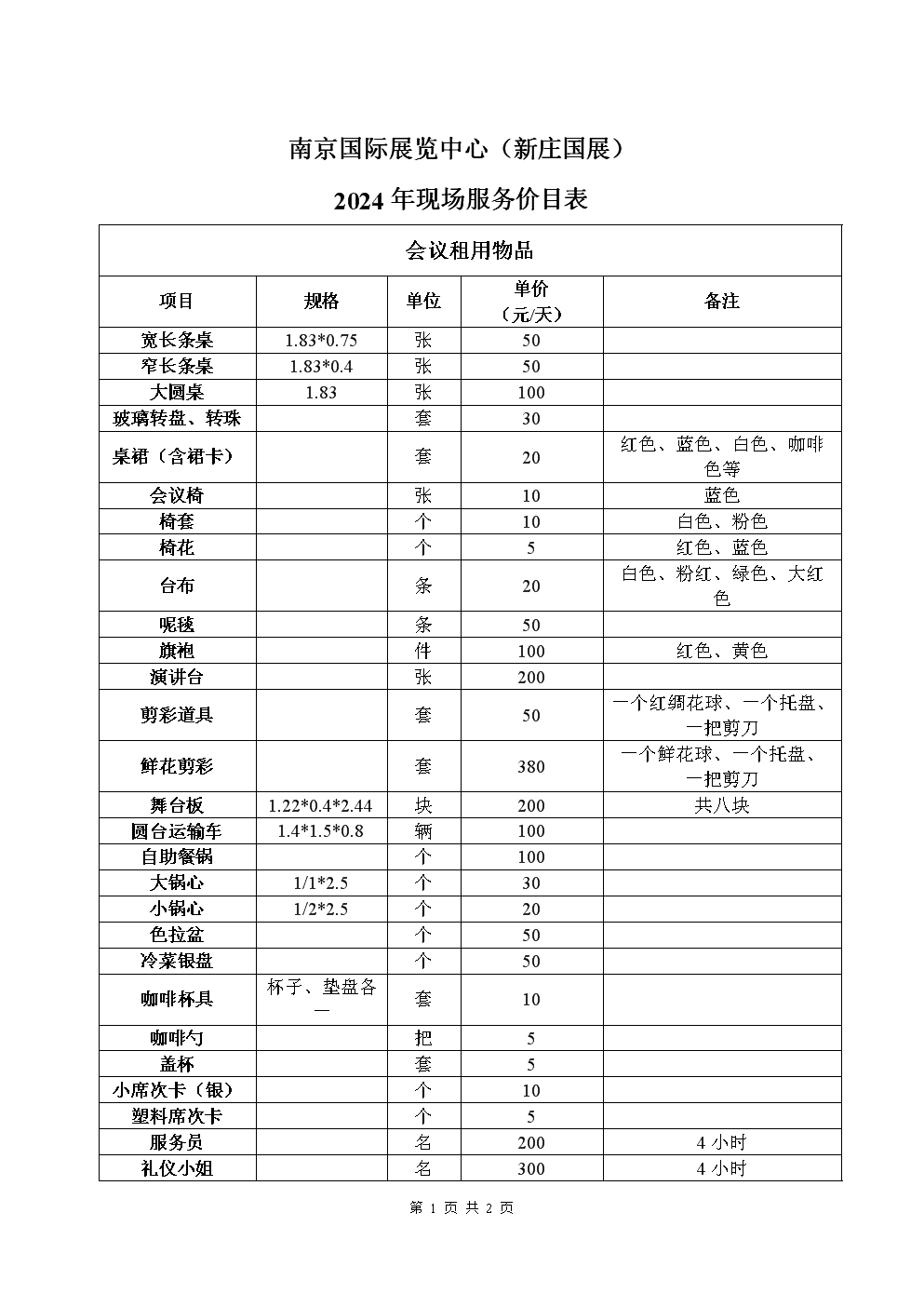 南京国际展览中心（新庄国展）2024年会议及展览服务价目表解读与指南